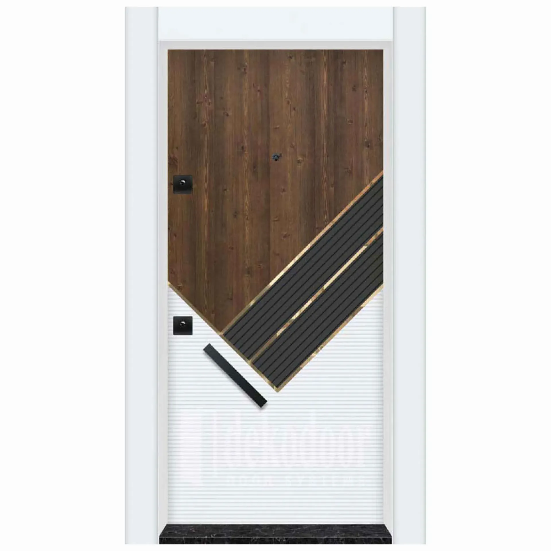 Porte PVC Rustique Bicolore avec Détails Chromés DK-3013