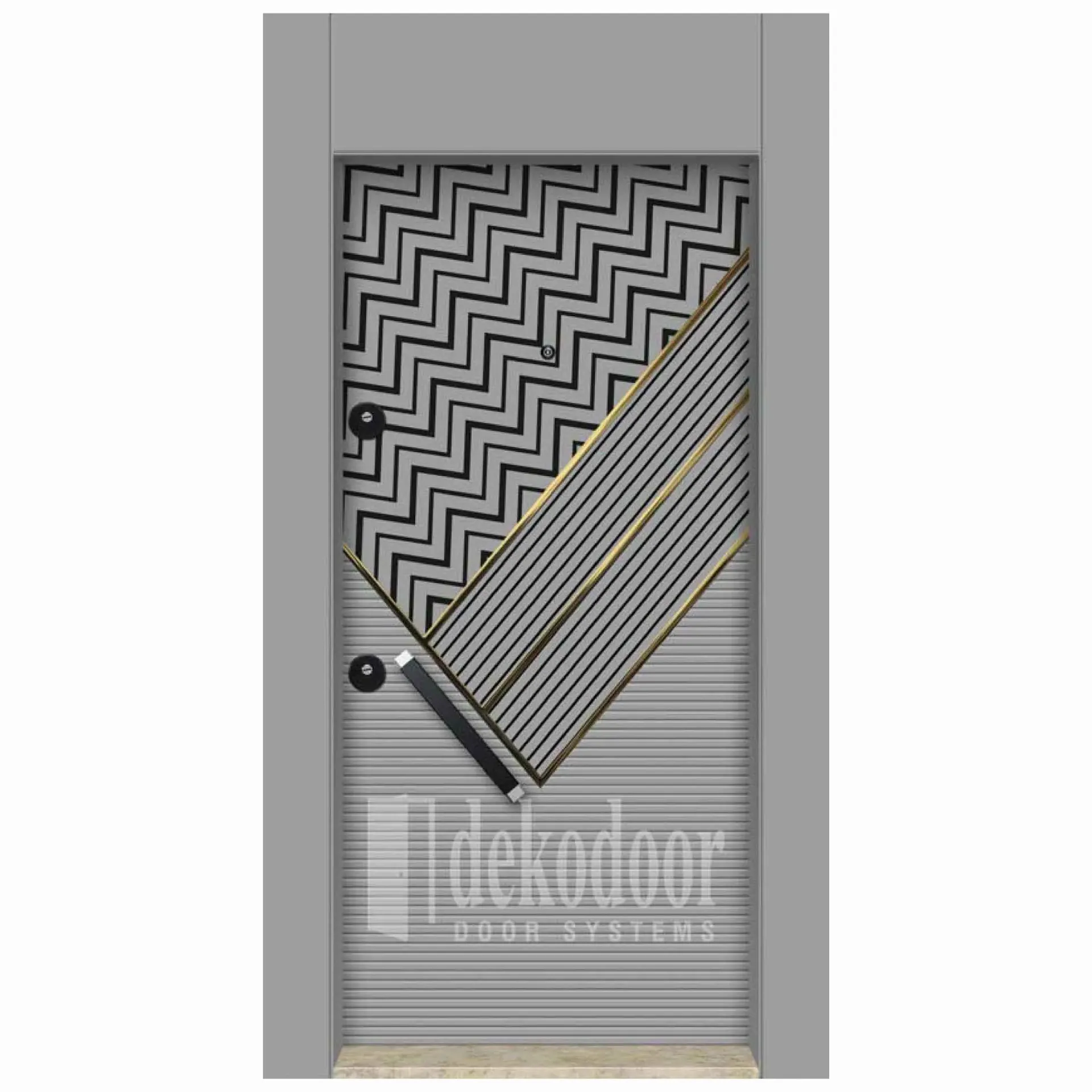 باب PVC ريفي ثنائي اللون بتفاصيل كروم DK-3014
